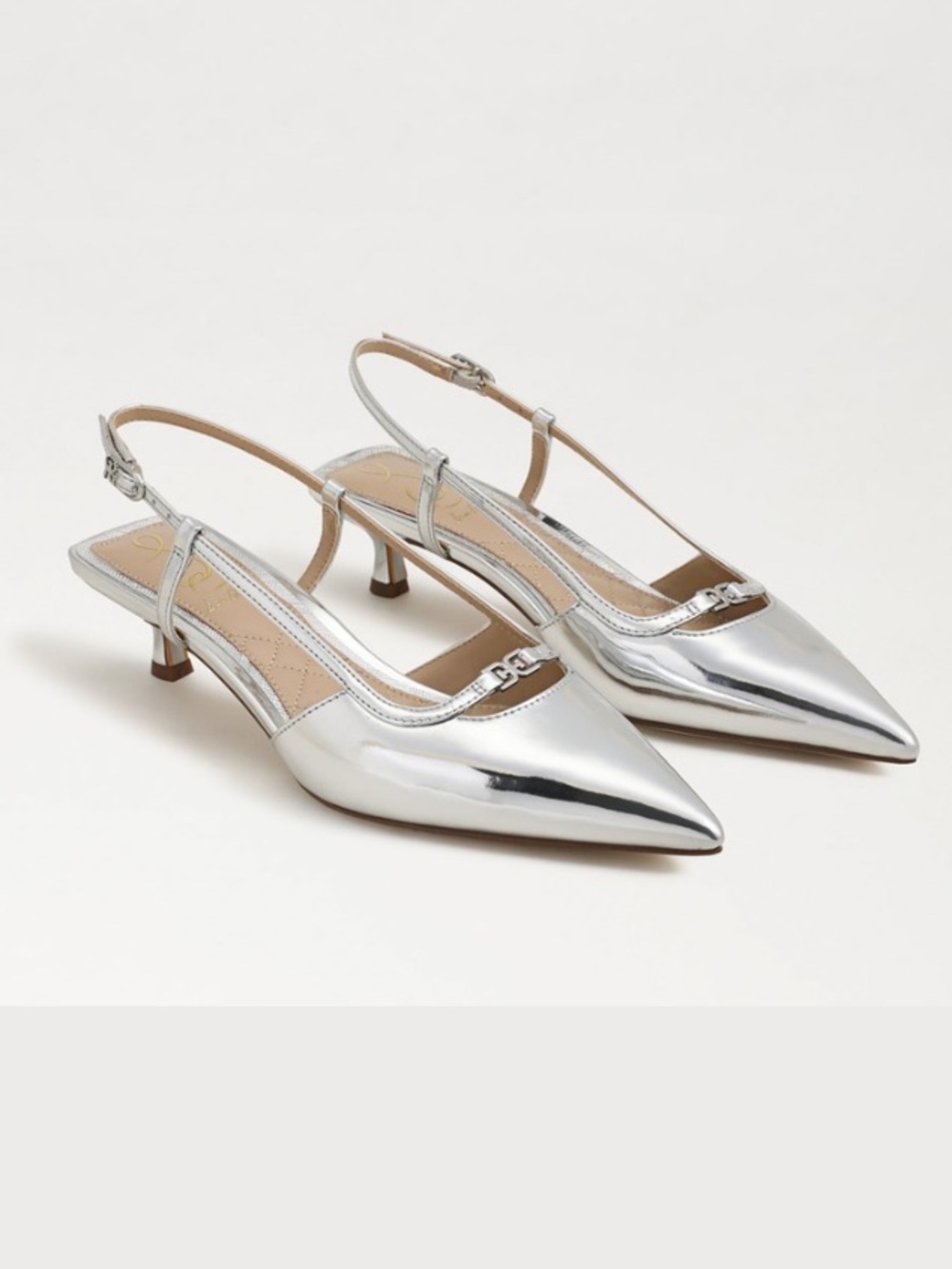 Sam Edelman Toni Silver Pointed Slingback Kitten Heels 6.5